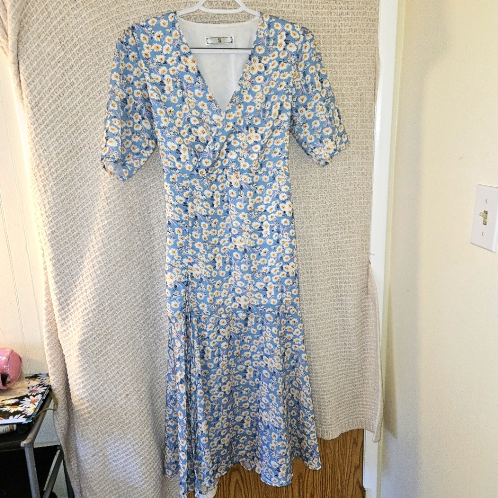 70s floral print dress with side slit